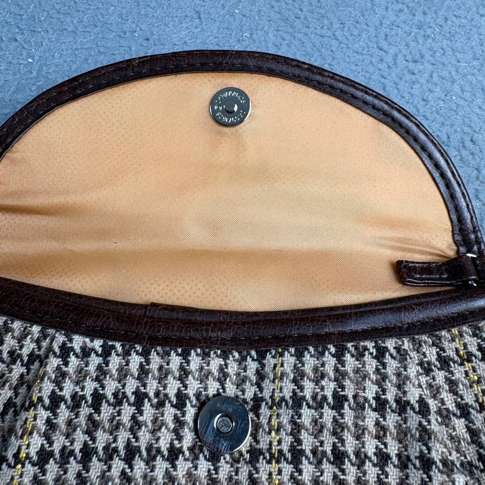 Vintage Houndstooth Wristlet Clutch Brown Tan Plaid Magnetic Snap Bag